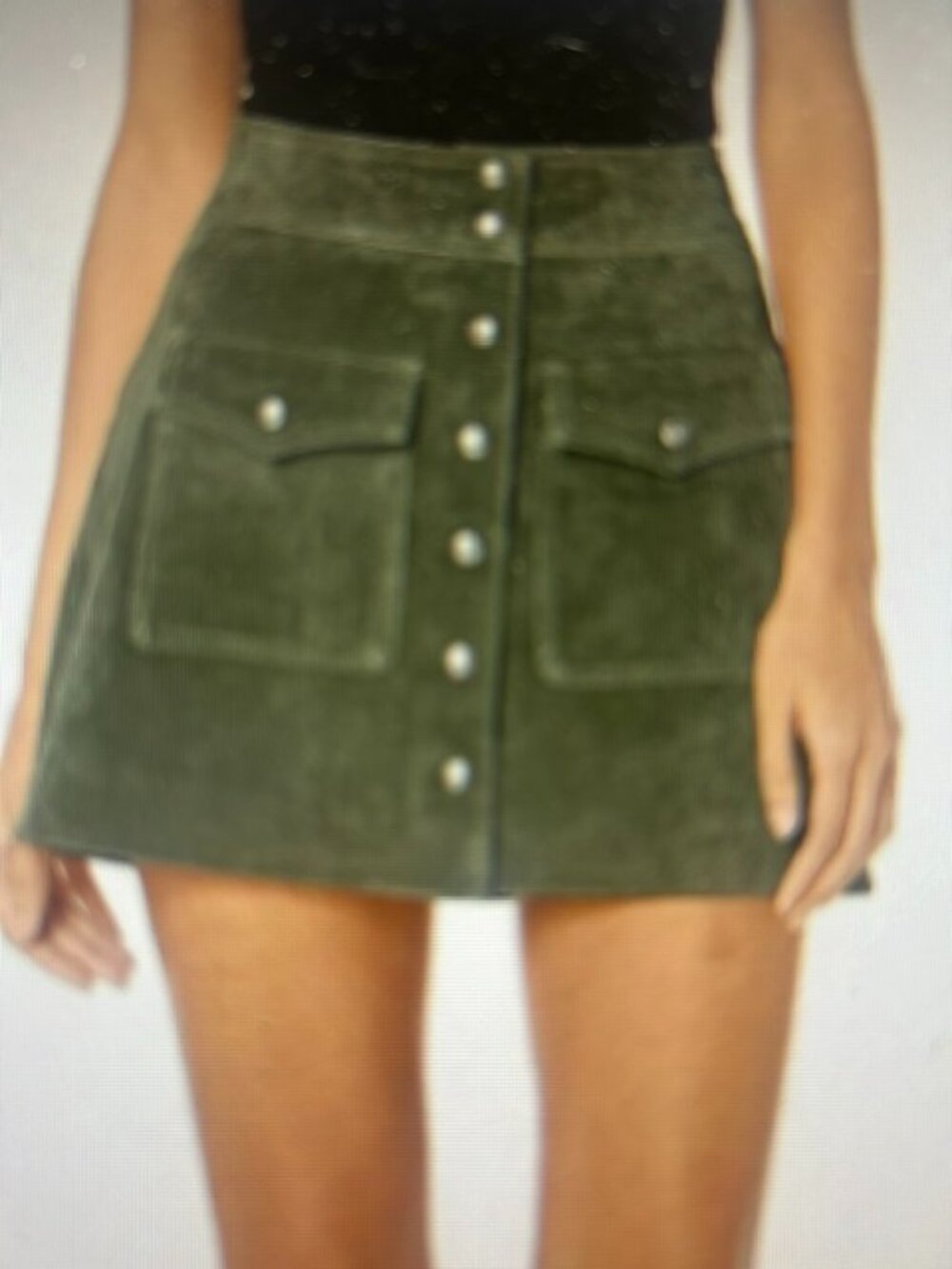 Blank NYC Forest Green Suede Leather Crocodile Tears Snap Button Lined MiniSkirt